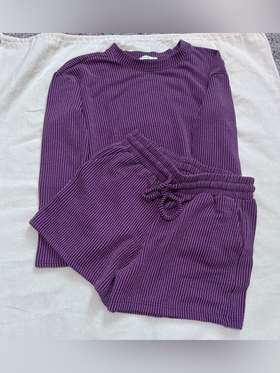 Zenana Outfitters Pants - NWOT-Zenana Outfitters Purple Ribbed Knit Top & Shorts- Cozy Casual Wear-Medium